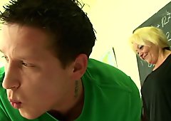 Very old teacher is pounded by two boys