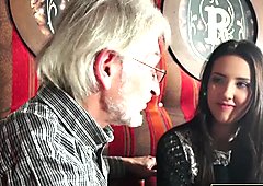 Sexy teen likes to get fucked by grandpa the old man cums on her tits