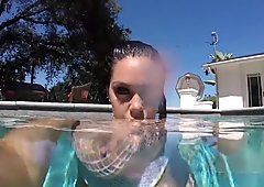 Curvy Alison swims and masturbates in the pool
