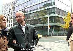 Amazing Busty Teen and Her BF Gets Money for Public SEX