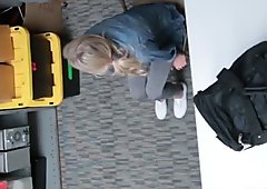 Skinny blonde babe sucking cop big cock while on her knees