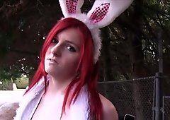 On her way to party babe bangs in public