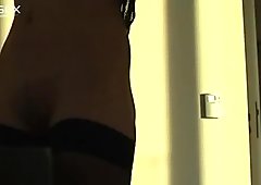 Charming amateur chicks in stockings and short dress