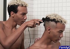 Twins masturbate together after dick measuring contest