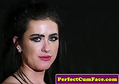 cuffed uk honey in fishnetx inhales til facial