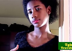 Ebony thai ladyboy Look Me wanks her big cock