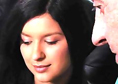 Old man gets sex with young brunette