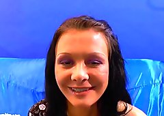 Casting girl Anna gets tested by Viktoria's large strap-on